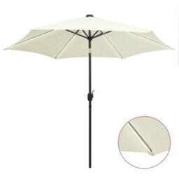 Berkfield Parasol With Led Lights And Aluminium Pole 300 Cm Sand White