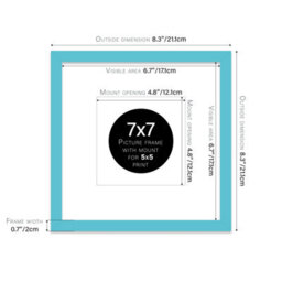 "7X7"" Turquoise Picture Frame - 7X7"" Square Frame With 5X5"" Mount For 7X7""/5X5"" Pictures Moderrn Style Thin Edge, 1 Pack" - thumbnail 2