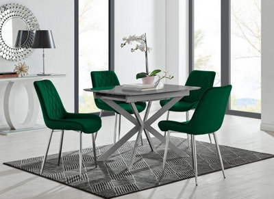 Furniturebox Uk Lira 100Cm Grey Metal Extending Dining Table & 4 Green Pesaro Silver Chairs - image 1