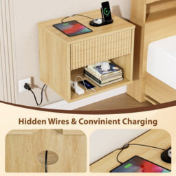 Oak Bedside Table Wall Mounted Nightstand Side Tables Bedroom Small Cabinet - thumbnail 5