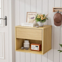 Oak Bedside Table Wall Mounted Nightstand Side Tables Bedroom Small Cabinet - thumbnail 6