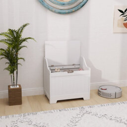 Homcom Storage Trunk With Safety Hinge For Living Room, 56.5Cm, White - thumbnail 1