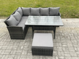 Fimous 7 Seater Rattan Garden Furniture Sets High Back Corner Sofa Rectangular Dining Table Set With Big Footstool - thumbnail 2