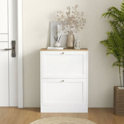 Wyld Haus Lori 2-Drawer Slim White Shoe Cabinet With Natural Wood-Effect Top, 60 X 23.5 X 80 Cm - thumbnail 9