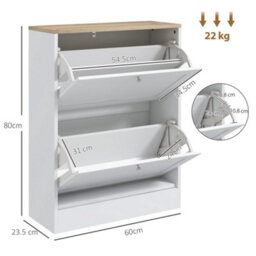 Wyld Haus Lori 2-Drawer Slim White Shoe Cabinet With Natural Wood-Effect Top, 60 X 23.5 X 80 Cm - thumbnail 4