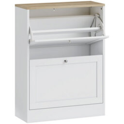 Wyld Haus Lori 2-Drawer Slim White Shoe Cabinet With Natural Wood-Effect Top, 60 X 23.5 X 80 Cm - thumbnail 2