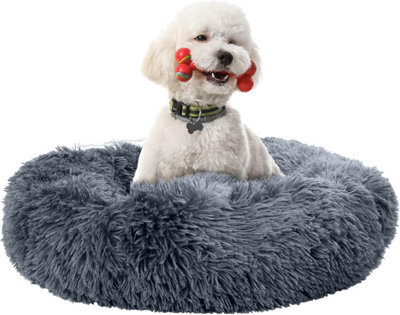 Fur & Bone 70 Cm Washable Plush Donut Dog Bed With Waterproof Non-Slip Base - Dark Grey - image 1