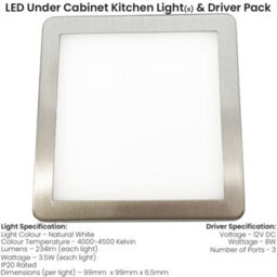 Brushed Nickel Ultra-Slim Square Under Cabinet Kitchen Led Light Kit With Driver - Natural White Glow - thumbnail 2