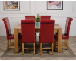 That's Furniture Kuba 150 X 85 Cm Chunky Medium Oak Dining Table And 6 Chairs Dining Set With Washington Burgundy Leather Chairs - thumbnail 2