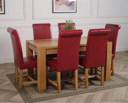 That's Furniture Kuba 150 X 85 Cm Chunky Medium Oak Dining Table And 6 Chairs Dining Set With Washington Burgundy Leather Chairs - thumbnail 3