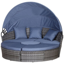Outsunny Rattan Garden Daybed Sun Lounger Sofa Set W/ Canopy, Grey/blue Grey - thumbnail 2