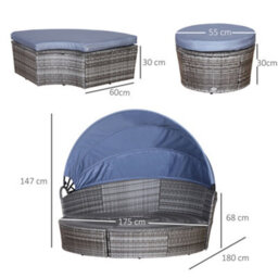 Outsunny Rattan Garden Daybed Sun Lounger Sofa Set W/ Canopy, Grey/blue Grey - thumbnail 3