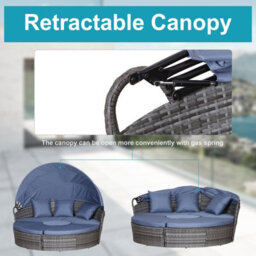 Outsunny Rattan Garden Daybed Sun Lounger Sofa Set W/ Canopy, Grey/blue Grey - thumbnail 6