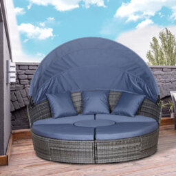 Outsunny Rattan Garden Daybed Sun Lounger Sofa Set W/ Canopy, Grey/blue Grey - thumbnail 1