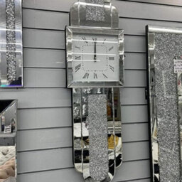 Biznest Grandfather Style Large Wall Clock Sparkly Diamond Crush Crystal Silver Mirrored