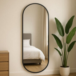 Jōbū Jobu Home - Emi, Large Full Length Black Metal Runway Oval Mirror - 180Cm X 80Cm