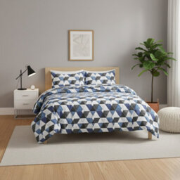 Triangle Duvet Set Stylish Geometric Print Bedding For Bedroom Decor White - thumbnail 1