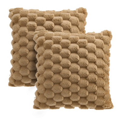 Living And Home 2Pcs Khaki Cozy Soft Plush Throw Pillowcase Cushion Covers With Hidden Zipper - image 1