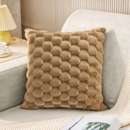 Living And Home 2Pcs Khaki Cozy Soft Plush Throw Pillowcase Cushion Covers With Hidden Zipper - thumbnail 4