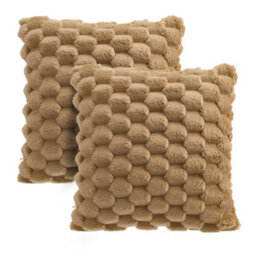 Living And Home 2Pcs Khaki Cozy Soft Plush Throw Pillowcase Cushion Covers With Hidden Zipper - thumbnail 1