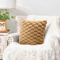 Living And Home 2Pcs Khaki Cozy Soft Plush Throw Pillowcase Cushion Covers With Hidden Zipper - thumbnail 2