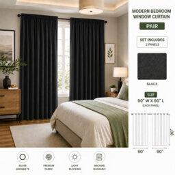 Aspire Homeware Black Plain Blackout Curtains Room Darkening Pencil Pleat Curtain Pair (W) 228Cm X (D)228Cm With Tie Back Pair - thumbnail 9