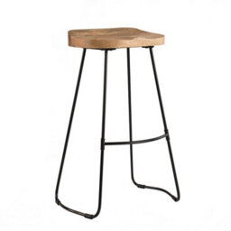 MH London Rombass Armless Kitchen Breakfast Dining Handmade Saddle Seat Barstool Solid Wood Bar Stools With Black Leg - thumbnail 4