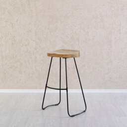 MH London Rombass Armless Kitchen Breakfast Dining Handmade Saddle Seat Barstool Solid Wood Bar Stools With Black Leg - thumbnail 3