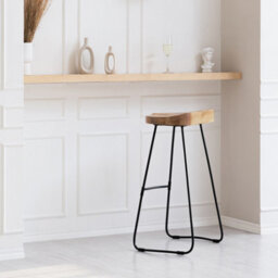 MH London Rombass Armless Kitchen Breakfast Dining Handmade Saddle Seat Barstool Solid Wood Bar Stools With Black Leg - thumbnail 2