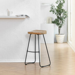 MH London Rombass Armless Kitchen Breakfast Dining Handmade Saddle Seat Barstool Solid Wood Bar Stools With Black Leg - thumbnail 1