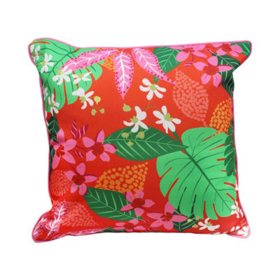 Peggy Wilkins Water Resistant Outdoor Garden Cushion Tropical Bloom Orange & Pink - image 1