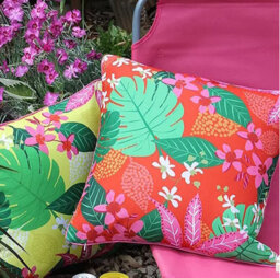 Peggy Wilkins Water Resistant Outdoor Garden Cushion Tropical Bloom Orange & Pink - thumbnail 2