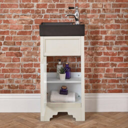 Homestylestore Antique White 400mm Bathroom Vanity Unit With Black Basin And Aged Bronze Round Handles - thumbnail 2