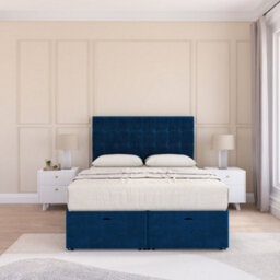 Sloomy Alabama End Lift Ottoman Bed 6Ft With Sprung Memory Mattress - Navy Plush & Headboard- Super King - thumbnail 3