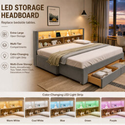 Modernluxe 3Ft Single Bed, 90 X 190 Cm, Trundle Bed Extends To 180 Cm, With Led & Charging Headboard & Drawers, Grey, Velvet - thumbnail 7