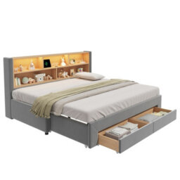 Modernluxe 3Ft Single Bed, 90 X 190 Cm, Trundle Bed Extends To 180 Cm, With Led & Charging Headboard & Drawers, Grey, Velvet - thumbnail 8