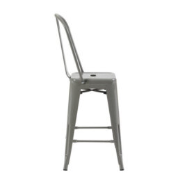 "Fwstyle Bistro Metal Bar Chairs Stools Set Of 4 24"" Silver Gloss Galvanised Steel Indoor & Outdoor" - thumbnail 5