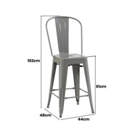 "Fwstyle Bistro Metal Bar Chairs Stools Set Of 4 24"" Silver Gloss Galvanised Steel Indoor & Outdoor" - thumbnail 6