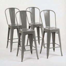 "Fwstyle Bistro Metal Bar Chairs Stools Set Of 4 24"" Silver Gloss Galvanised Steel Indoor & Outdoor" - thumbnail 3