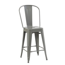 "Fwstyle Bistro Metal Bar Chairs Stools Set Of 4 24"" Silver Gloss Galvanised Steel Indoor & Outdoor" - thumbnail 4