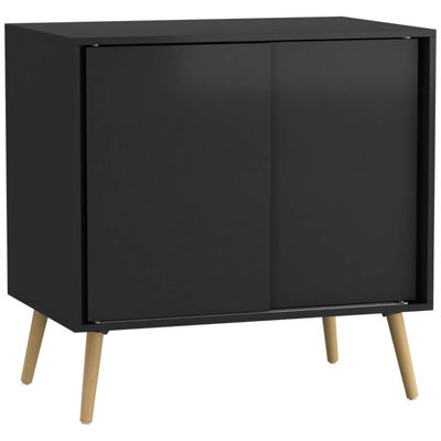 Urbn-Living Urbnliving 2-Door Sliding Chest Cabinet Sideboard Black Carcass Closet Storage Cupboard Organiser With Pine Legs - image 1