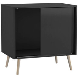 Urbn-Living Urbnliving 2-Door Sliding Chest Cabinet Sideboard Black Carcass Closet Storage Cupboard Organiser With Pine Legs - thumbnail 5