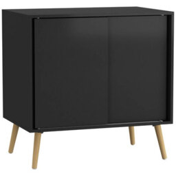 Urbn-Living Urbnliving 2-Door Sliding Chest Cabinet Sideboard Black Carcass Closet Storage Cupboard Organiser With Pine Legs - thumbnail 1