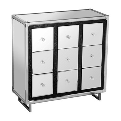 Orsina 9 Drawer Crocodile Leather Effect Cabinet, Modern Drawer Chest, Mirrored Glass Storage Chest For Living Room - image 1