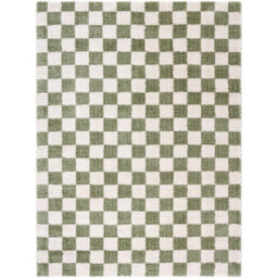 Livabliss Fossay Shaggy-Washable Beige Green High Pile Checkered Living Bedroom Rug 140 X 200 Cm Easy Care, Non Shedding - thumbnail 1