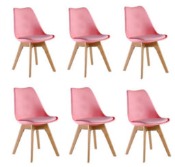 Life Interiors Lorenzo Padded Dining Chairs, Tulip Chair For Lounge Office Dining Room Kitchen, Set Of 6, Pink - thumbnail 1