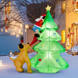 Costway 1.8M Inflatable Christmas Tree Led Dog Chase Santa Outdoor Indoor - thumbnail 9