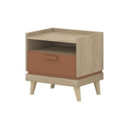 Arte Scandi Oak Oiled & Brick Bedside Table - Contemporary 1 Drawer Side Table With Open Shelf W50 X H51 X D40Cm - thumbnail 2