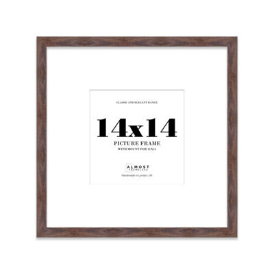 "14X14"" Walnut Picture Frame - 14X14"" Square Frame With 11X11"" Mount For 14X14""/11X11"" Pictures Moderrn Style Thin Edge, 1 Pack" - image 1