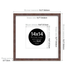 "14X14"" Walnut Picture Frame - 14X14"" Square Frame With 11X11"" Mount For 14X14""/11X11"" Pictures Moderrn Style Thin Edge, 1 Pack" - thumbnail 2